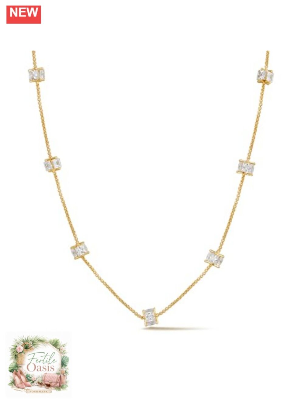 Gold Station Necklace Cubic Zirconia Layering Chain Necklace for Women